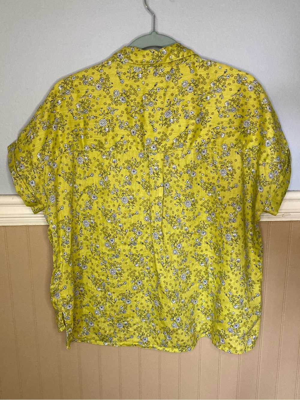 Rachel Zoe 100% Linen Floral Button Down Shirt - Yellow/Blue Flower Short Sleeve - Picture 5 of 5